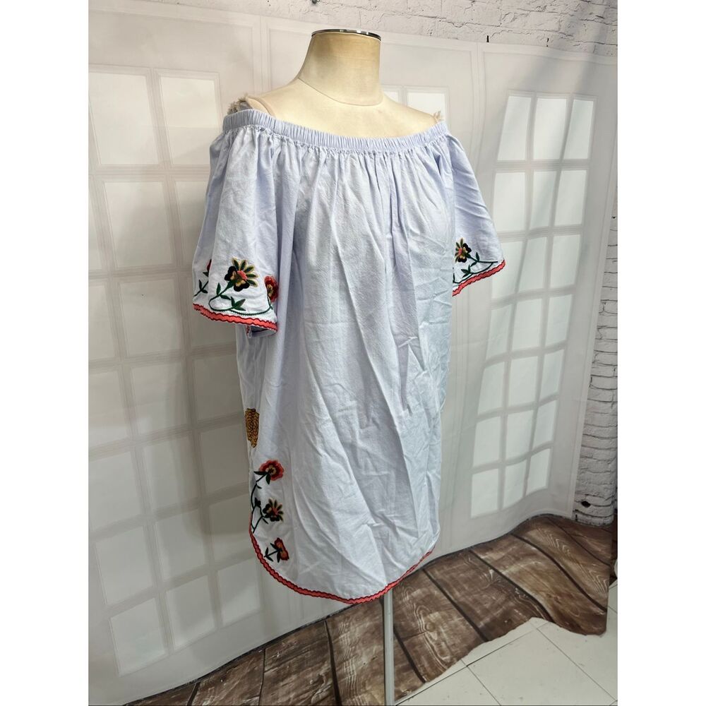 Zara light blue embroidered trim off the shoulder mini summer dress size small - Picture 4 of 12
